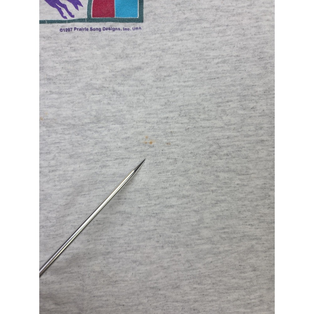 Vtg 1997‎ Prairie Song Graphic T-Shirt Horse Native American Western Gray Size L - Picture 8 of 11